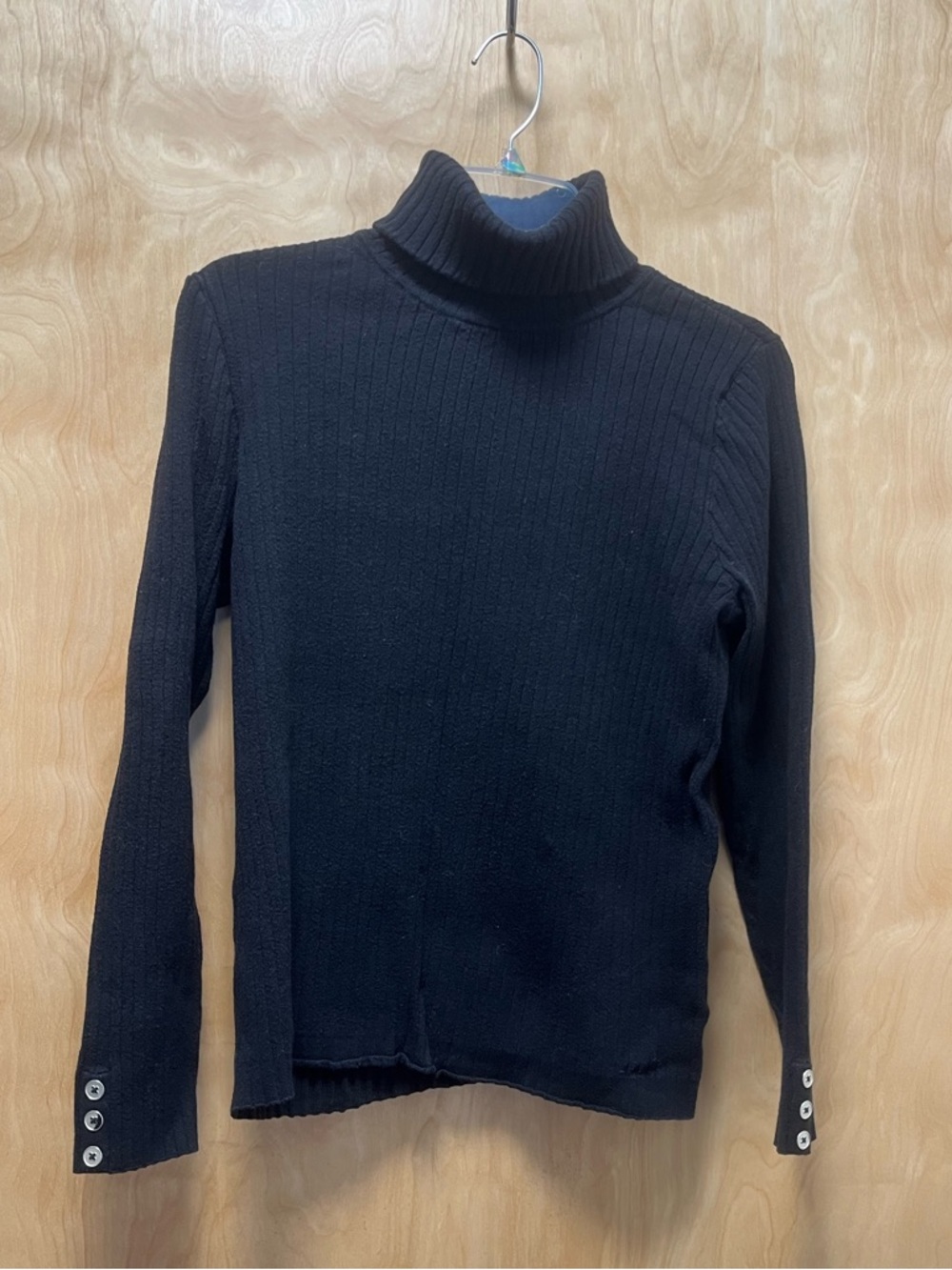 croft & barrow Black Ribbed Turtleneck Sweater with Cuff Buttons